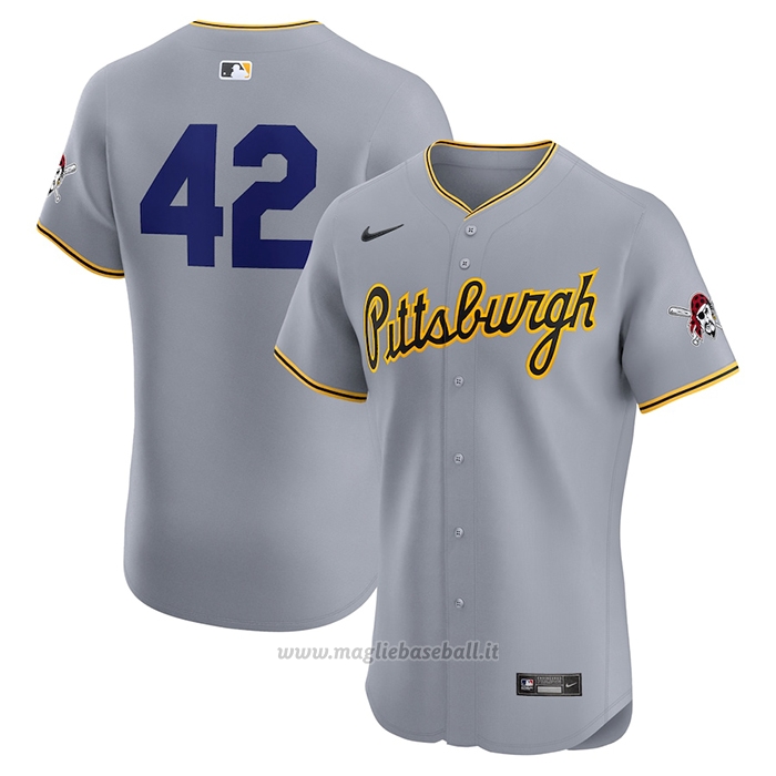 Maglia Baseball Uomo Pittsburgh Pirates Road 2024 Jackie Robinson Day Elite Grigio